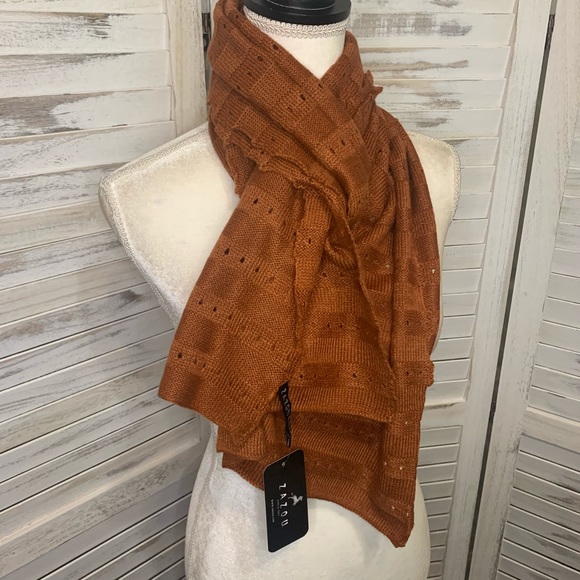 Zazou Luxe Autumn Eyelet Knit Scarf Cinnamon NWT - Picture 6 of 9
